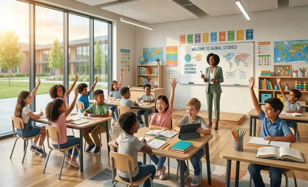 Teacher helping diverse students in a classroom — improving student achievement