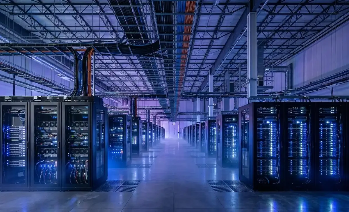 AI factories data center with rows of glowing server racks