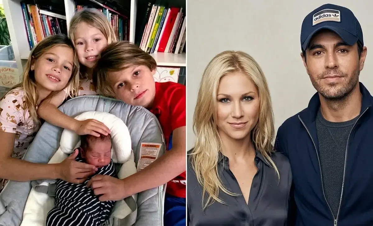 Anna Kournikova and Enrique Iglesias kids posing together with their baby brother