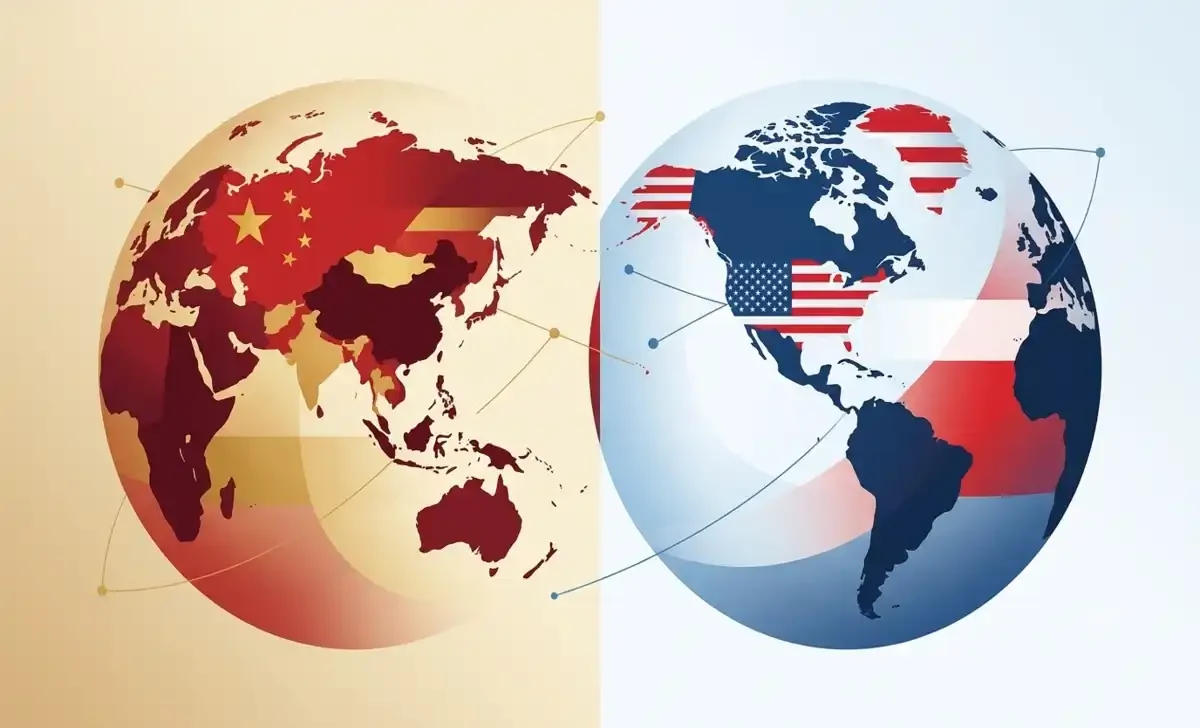 world map showing global opinion of China vs US survey results