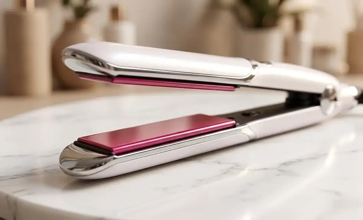 A sleek Hotspan hair styling flat iron with ceramic plates on a clean white surface — complete guide to heat styling at home