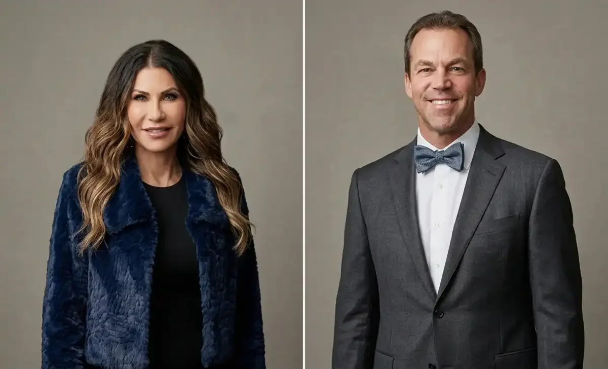 Kristi Noem at a public event, as her divorce filing becomes public