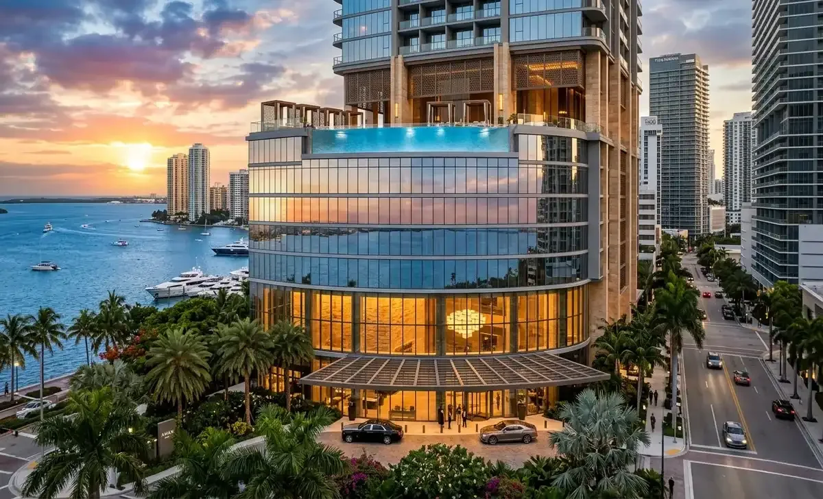 Mandarin Hotel Miami luxury tower with rooftop pool and Biscayne Bay views
