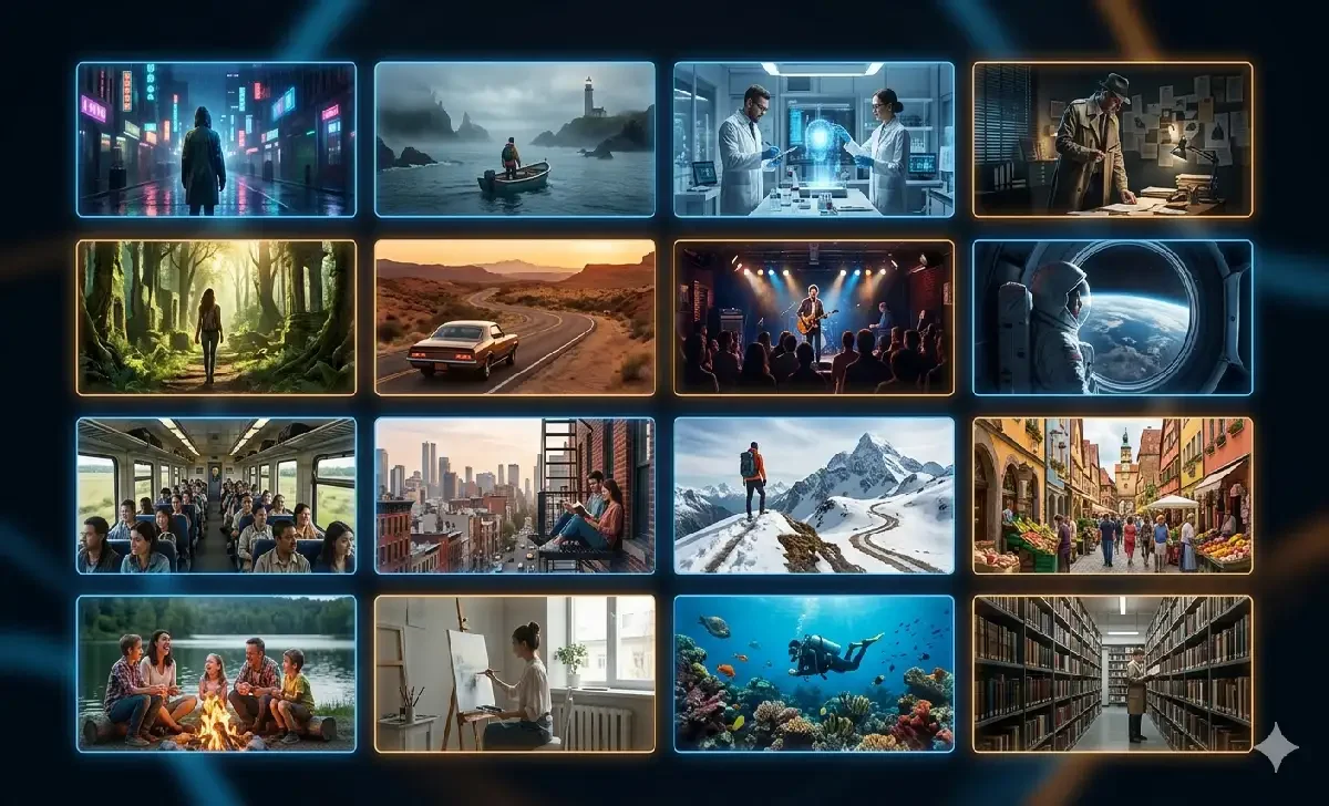 Modular storytelling format shown through connected TV episode frames on a streaming screen
