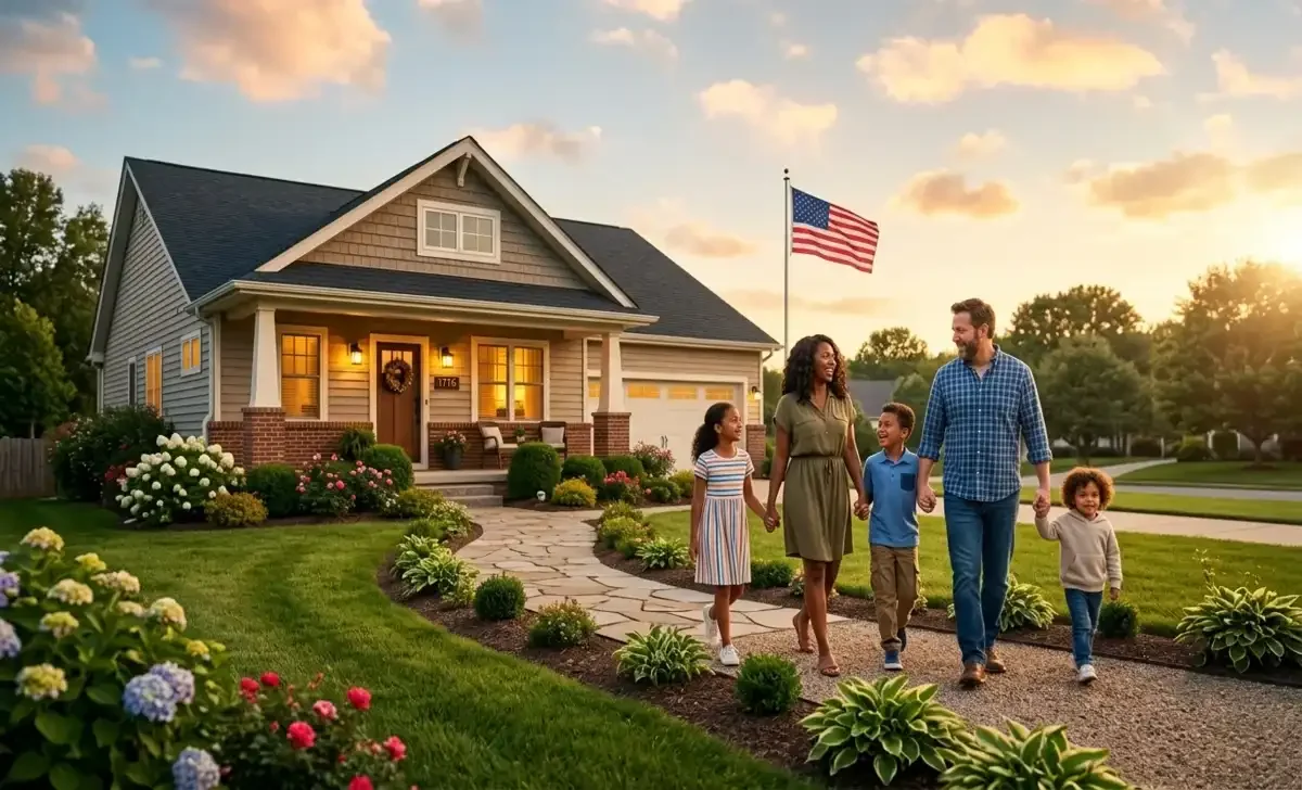 American Dream house with flag symbolizing financial freedom