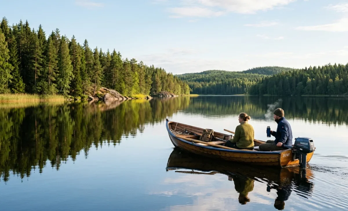 Calm Veneajelu boat ride on a Finnish lake in summer