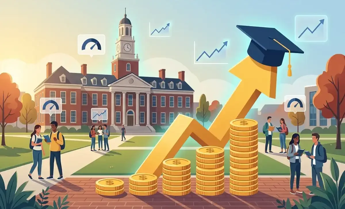 MBA tuition keeps rising with dollar coins and graduation cap